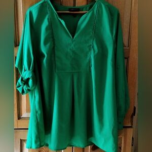 Lane Bryant Emerald Green V-Neck Tunic Blouse